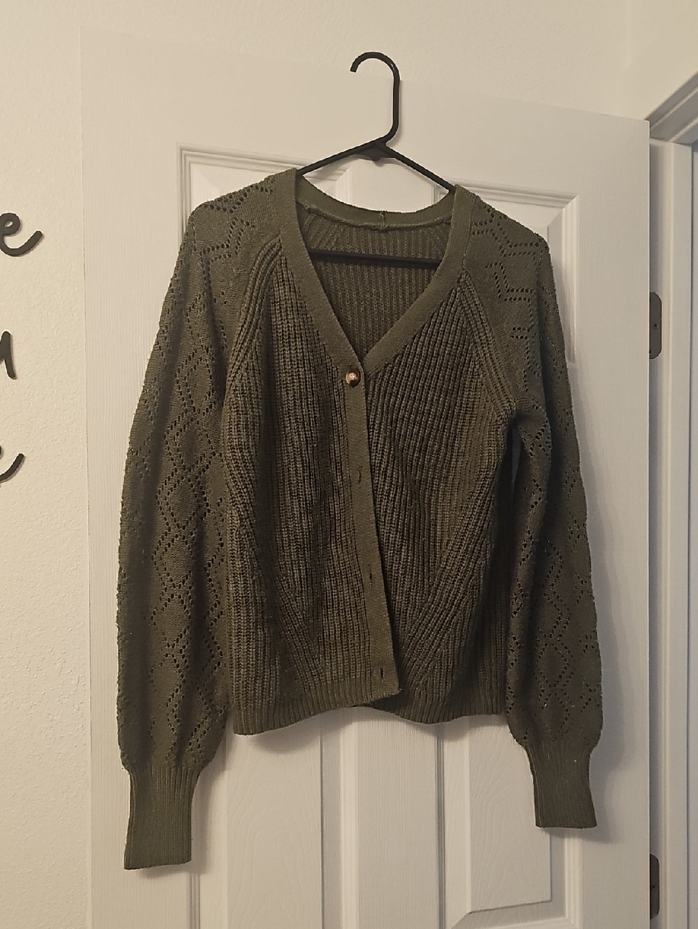 Olive Green V-Neck Knit Cardigan Sweater